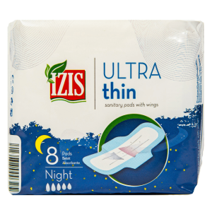 Absorbante de Noapte Izis Ultra Thin cu Aripioare, 8 buc